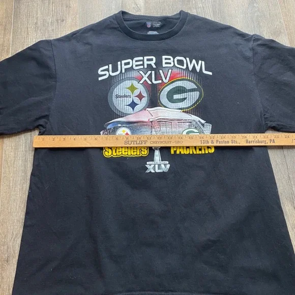 NFL Super Bowl XLV Pittsburgh Steelers Green Bay Packers T-Shirt‎ Mens XL Black - Picture 5 of 6